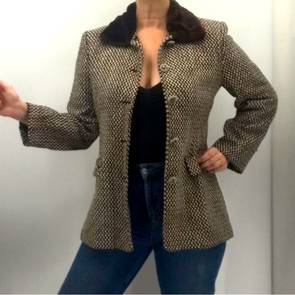 Vintage 90’s Luisa Spagnoli Boucle Knit Faux Fur Structured Blazer Jacket - Picture 16 of 16